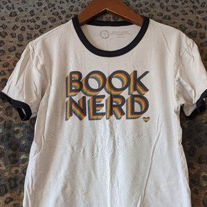 Out of Print Book Nerd rainbow shirt small